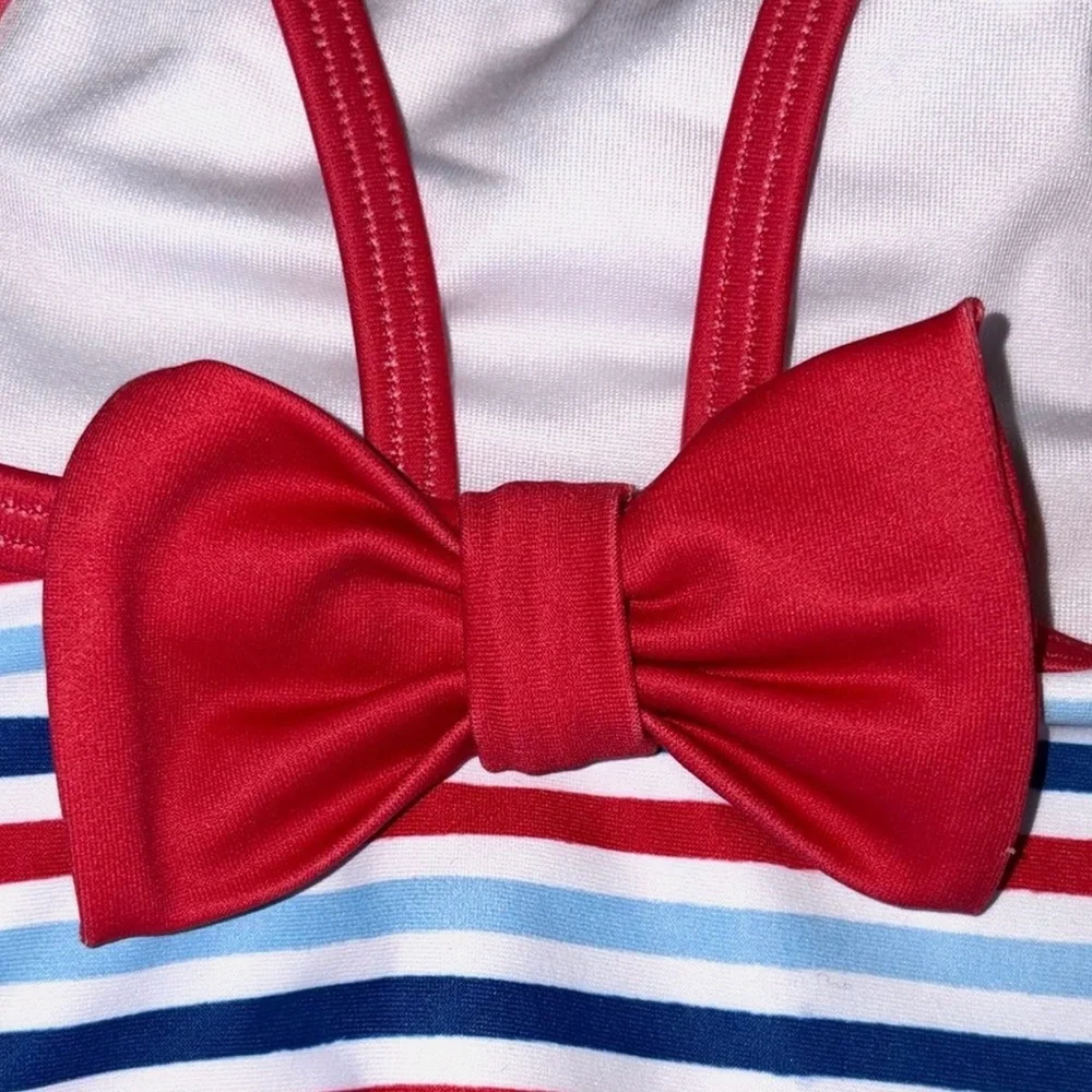 Little English Girls Swimsuit 3-6M Red White Blue Stripe Bow One Piece